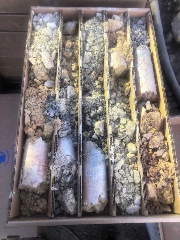 Core boxes filled with sanded dolomite intervals awaiting geologic logging